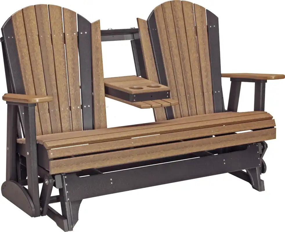 Amish Outdoors Deluxe Antique Mahogany/Black Adirondack Glider Sofa with Console