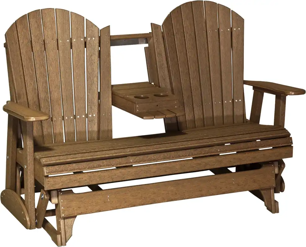Amish Outdoors Deluxe Antique Mahogany Adirondack Glider Sofa with Console
