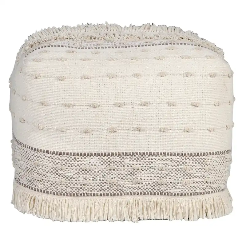 LR Home Beige & Ivory Pouf