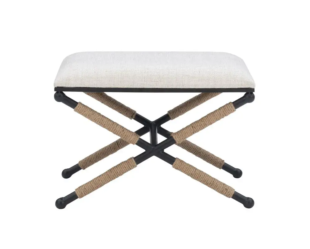 Linon Campaign Linen Accent Stool