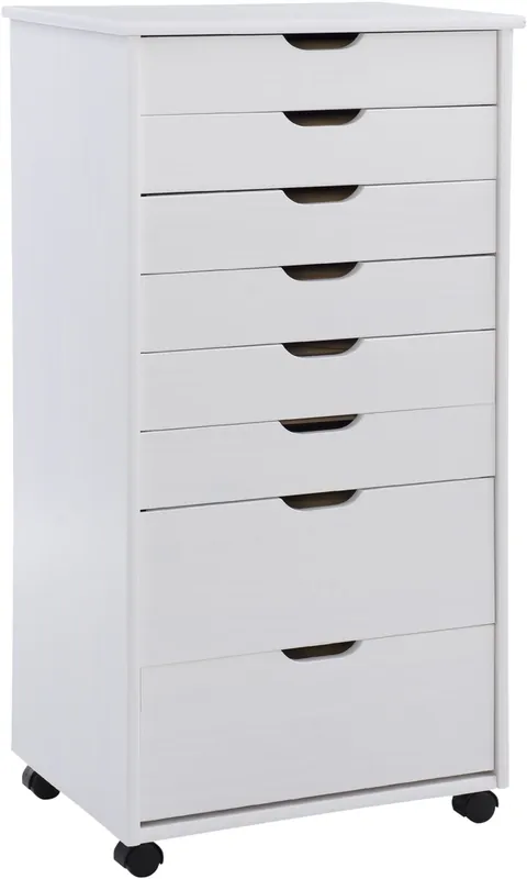 Linon Rudy White 8 Drawer Rolling Cart