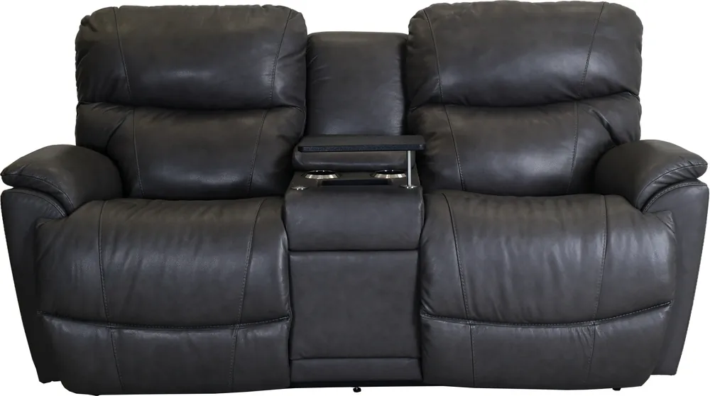 La-Z-Boy Trouper Grey Power Reclining Loveseat with Console