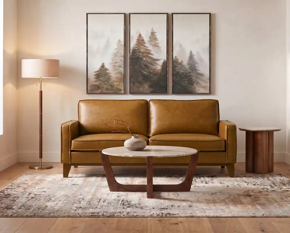 New Classic Caspar Caramel Leather Loveseat