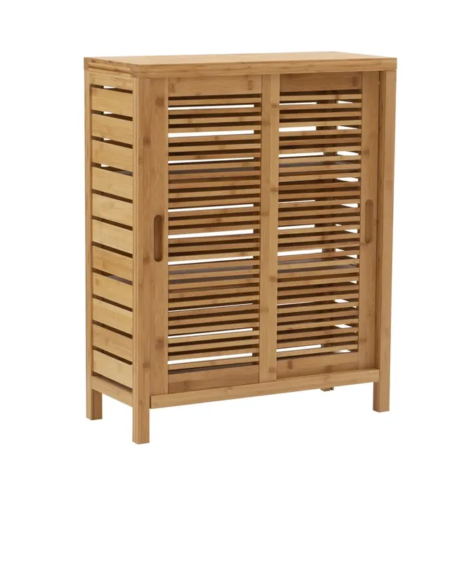 Linon Bracken 2 Sliding Door Accent Cabinet in Natural Wood