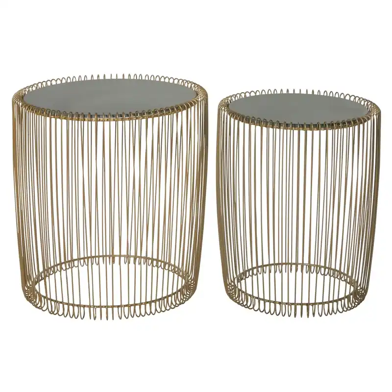 Deco Marché Hollywood Gold Drum Accent Table (Set of 2)