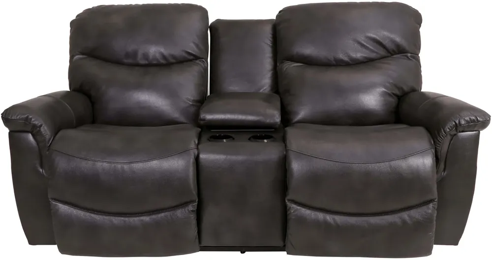 La-Z-Boy James Charcoal Leather Power Loveseat with Console