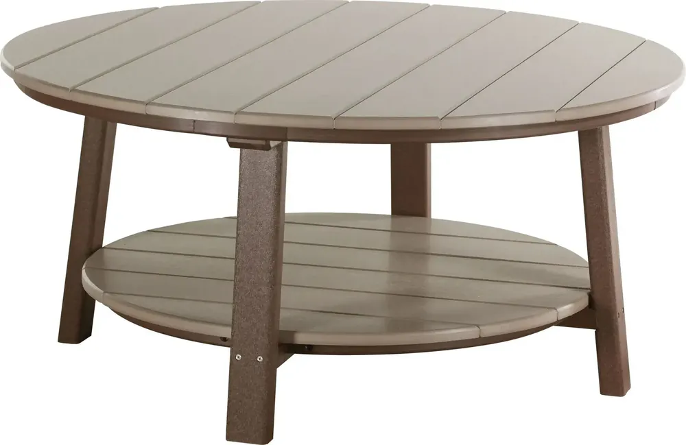 Amish Outdoors Deluxe Weatherwood/Chestnut Round Adirondack Coffee Table