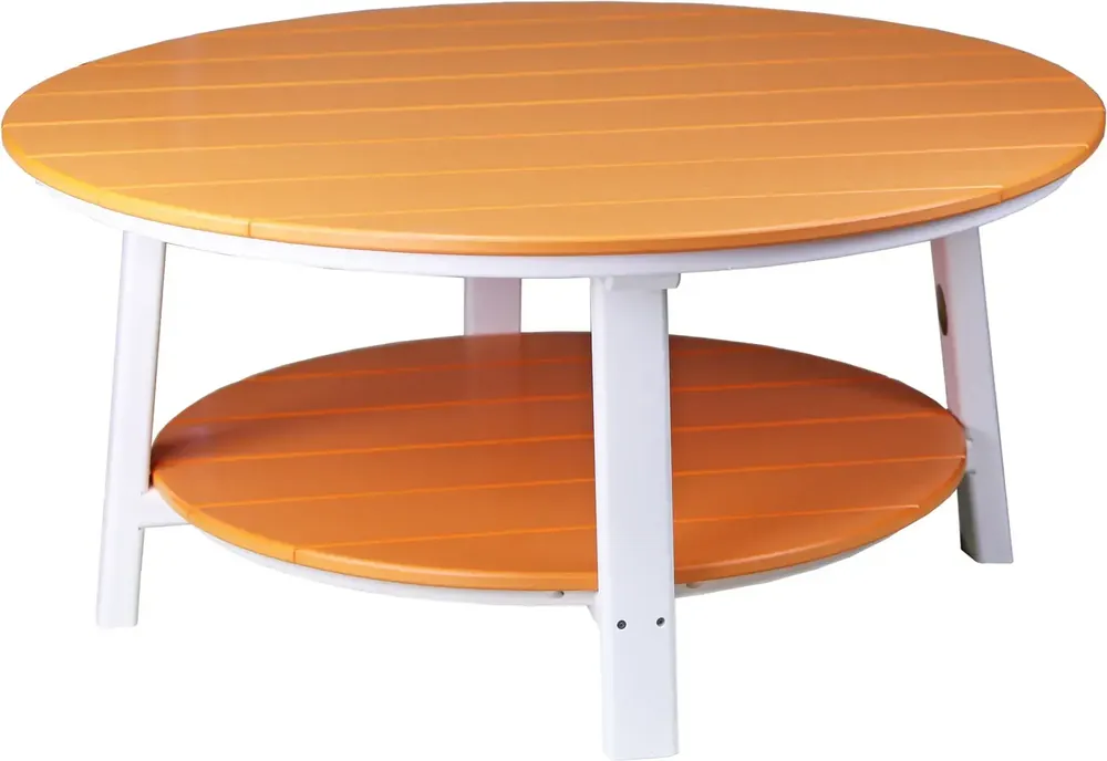 Amish Outdoors Deluxe Tangerine/White Round Adirondack Coffee Table