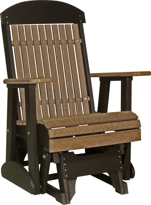 Amish Outdoors Classic High-Back Antique Mahogany/Black Adirondack Glider Chair