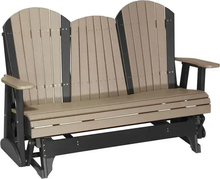 Amish Outdoors Deluxe Weatherwood/Black Adirondack Glider Sofa with Console