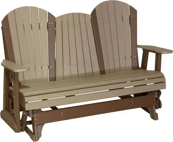 Amish Outdoors Deluxe Weatherwood/Chestnut Adirondack Glider Sofa with Console