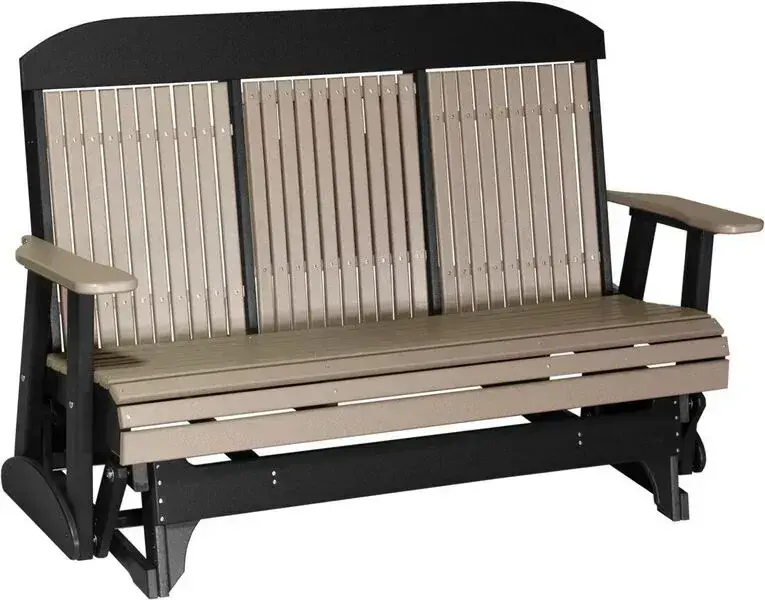 Amish Outdoors Classic High-Back Weatherwood/Black Glider Sofa with Console
