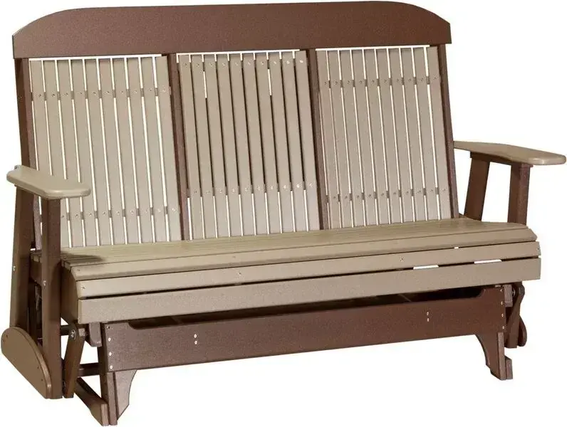 Amish Outdoors Classic High-Back Weatherwood/Chestnut Glider Sofa with Console