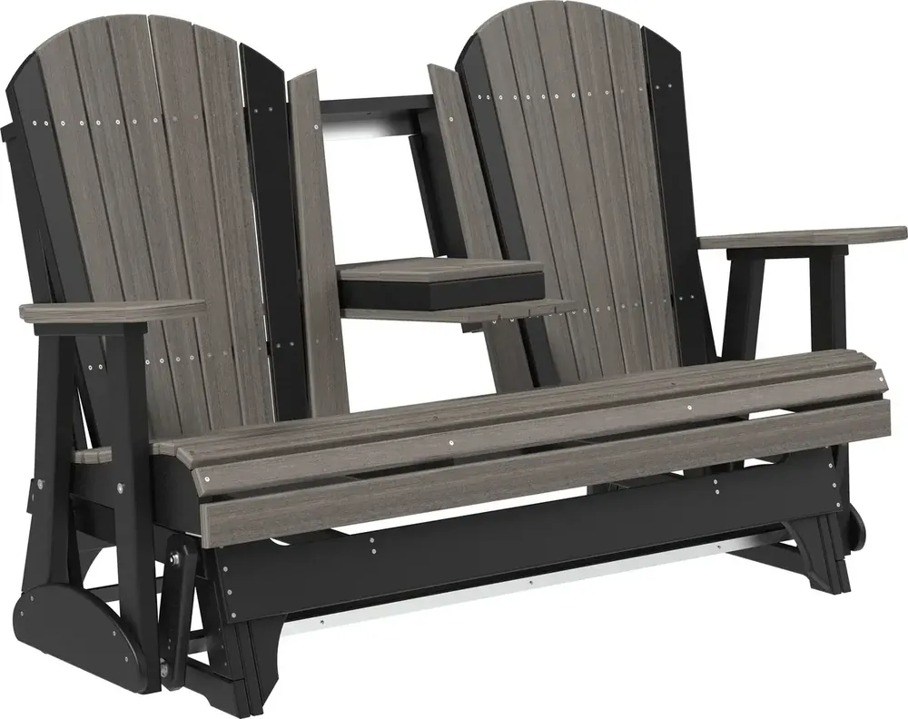 Amish Outdoors Deluxe Coastal Gray/Black Adirondack Glider Sofa with Console