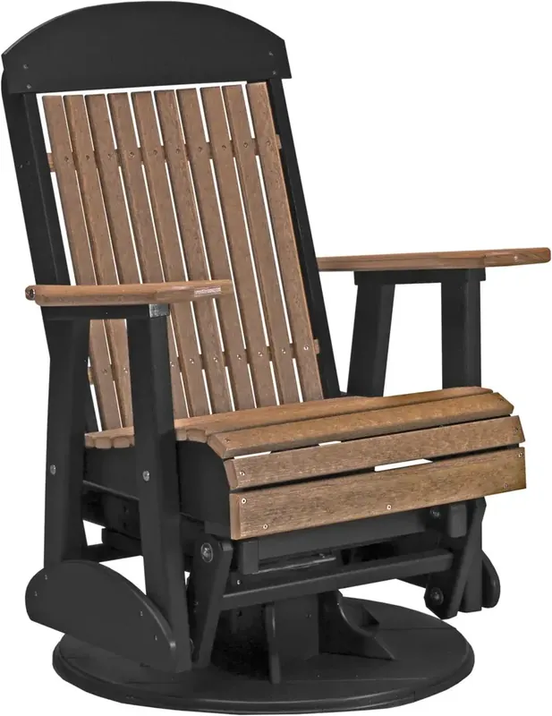 Amish Outdoors Classic High-Back Antique Mahogany/Black Adirondack Swivel Glider Chair