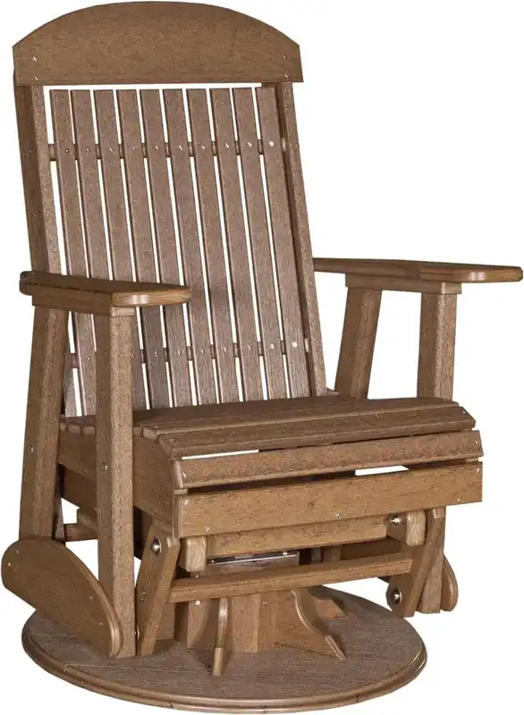 Amish Outdoors Classic High-Back Antique Mahogany Adirondack Swivel Glider Chair