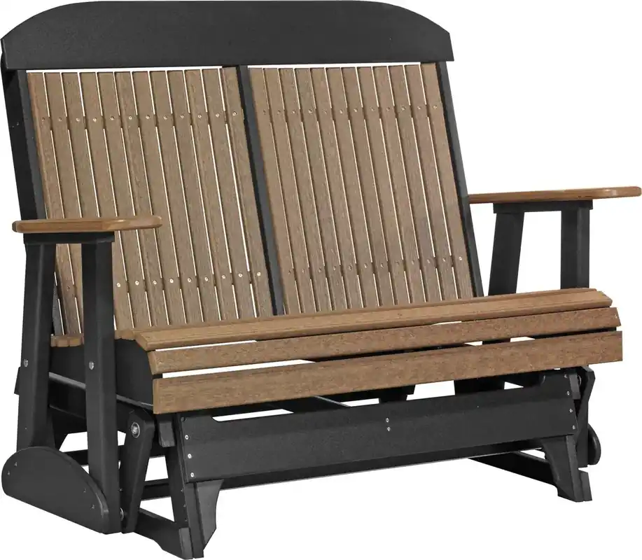 Amish Outdoors Classic High-Back Antique Mahogany/Black Adirondack Glider Loveseat