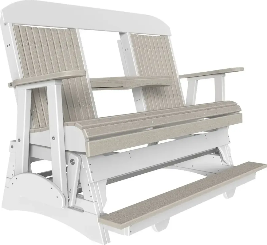 Amish Outdoors Classic High-Back Birch/White Glider Sofa with Console
