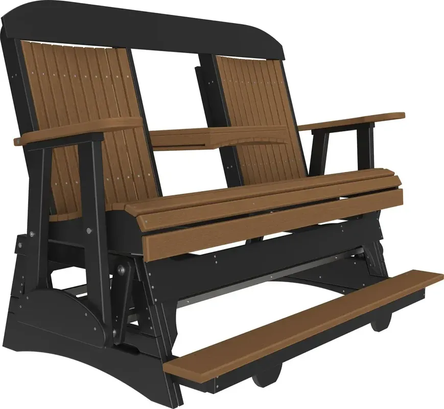 Amish Outdoors Classic High-Back Antique Mahogany/Black Glider Sofa with Console