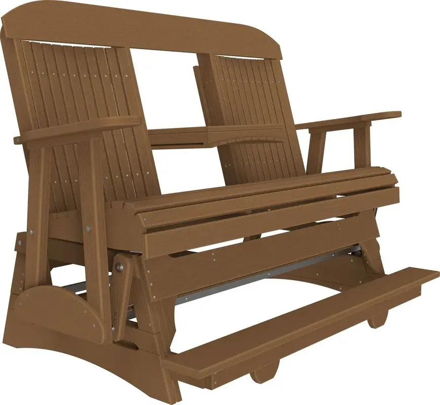 Amish Outdoors Classic High-Back Antique Mahogany Glider Sofa with Console