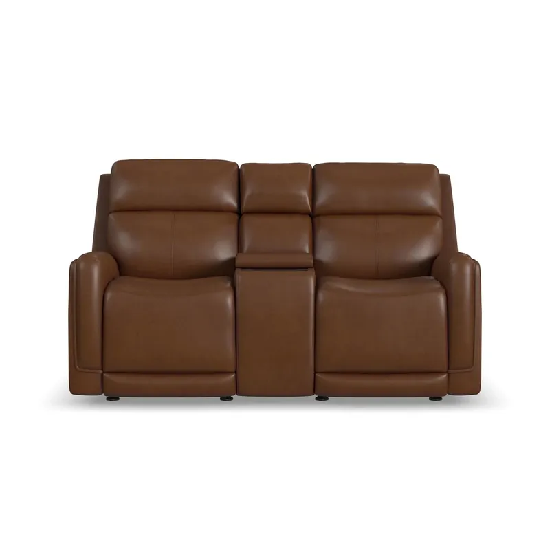 Flexsteel Alister Sedona Leather Power Gliding Loveseat with Console