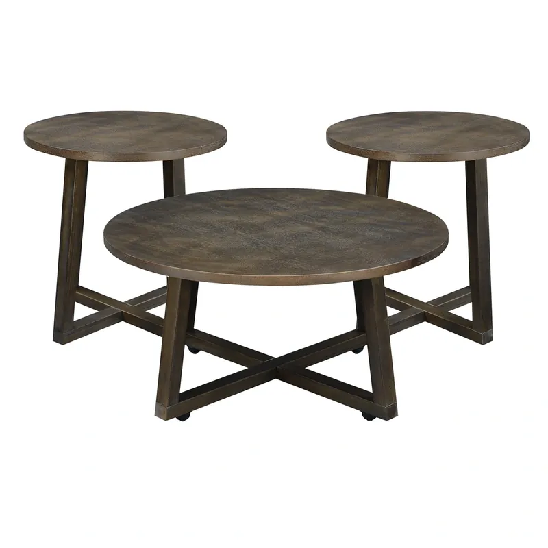 Elements Int'l Industrial Coffee Table & Two End Tables
