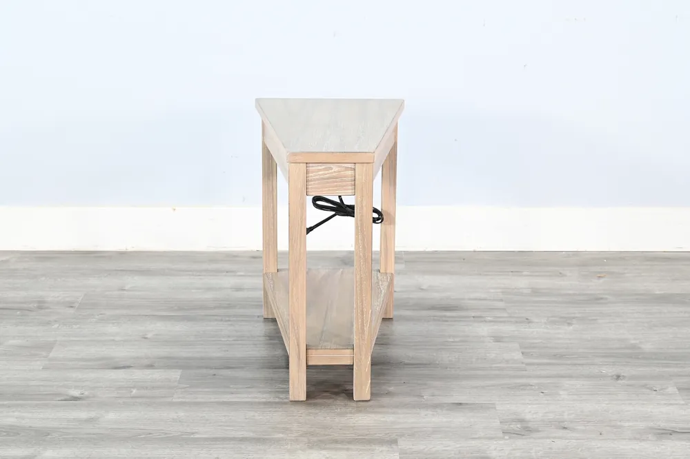 Sunny Designs Wedge Light Brown Chairside Table with Power Strip