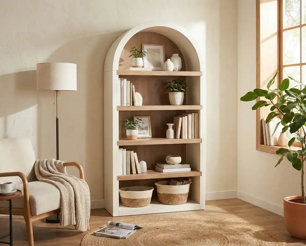 Sunny Designs Logan White Arch Bookcase
