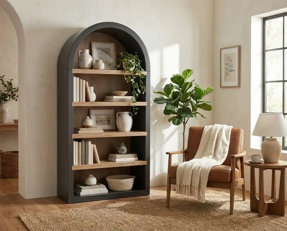 Sunny Designs Logan Black Arch Bookcase