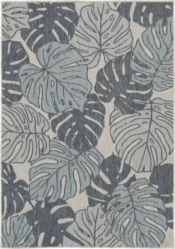Central Oriental Melbourne Gray Monstera 8 x 10 Outdoor Rug