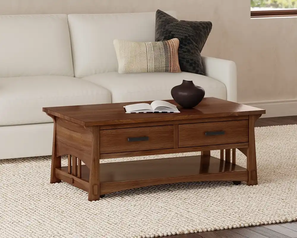A America Eldora Coffee Table with Casters in Saddle Brown