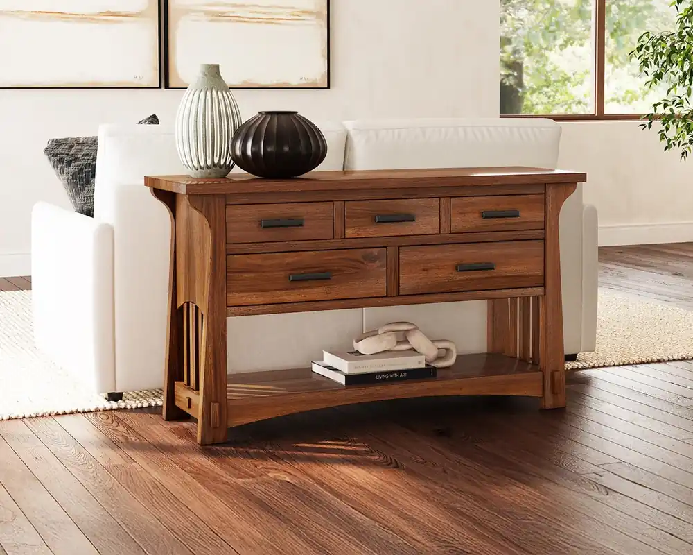 A America Eldora 5-Drawer Console Table in Saddle Brown