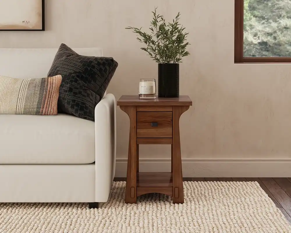 A America Eldora Chairside Table with Charging Station in Saddle Brown