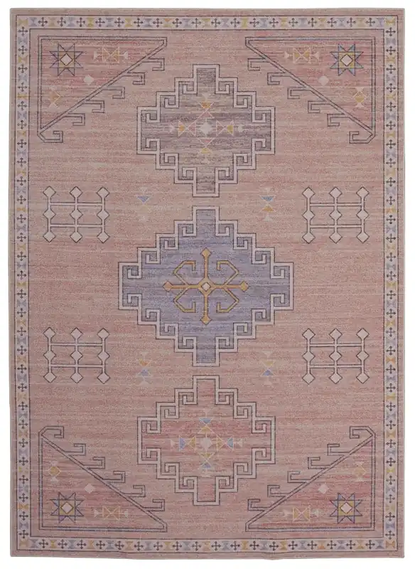 Linon Emerson Outdoor Rug in Pink - 5 x 7