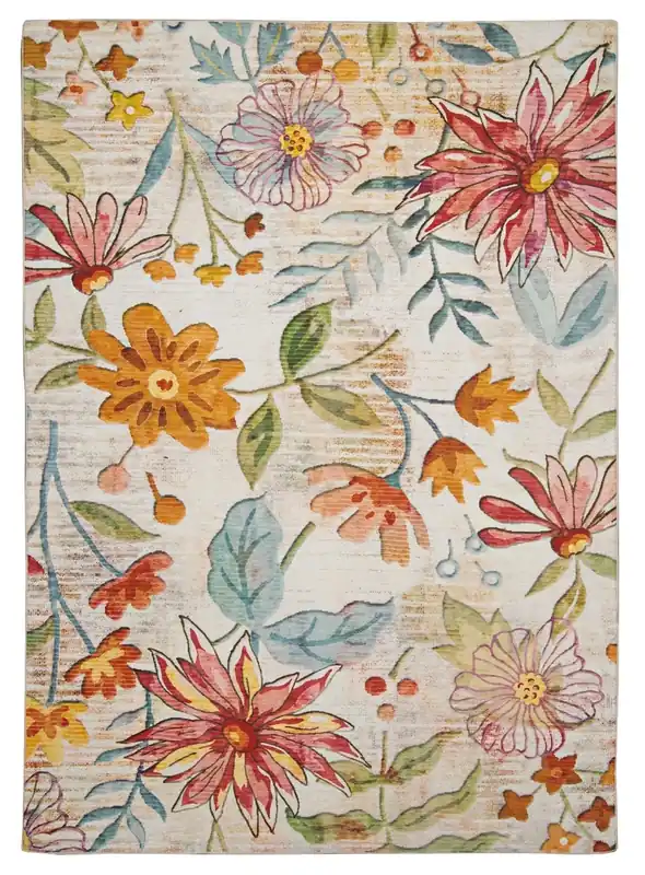 Linon Daytona Outdoor Rug in Pink Floral - 5 x 7