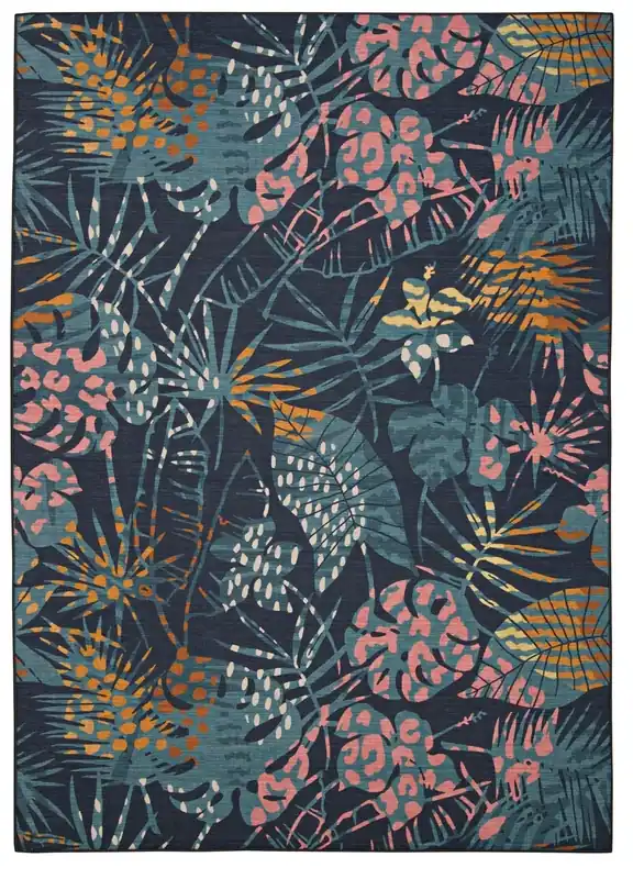 Linon Miramar Outdoor Rug in Blue Floral - 5 x 7