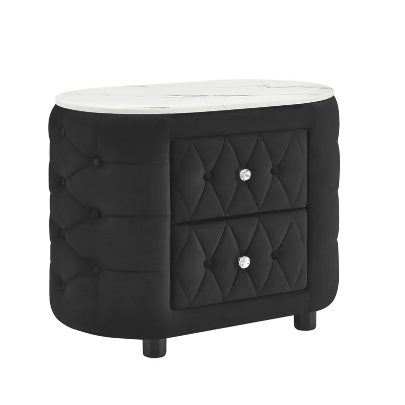 Crown Mark Natalia Black Upholstered Nightstand