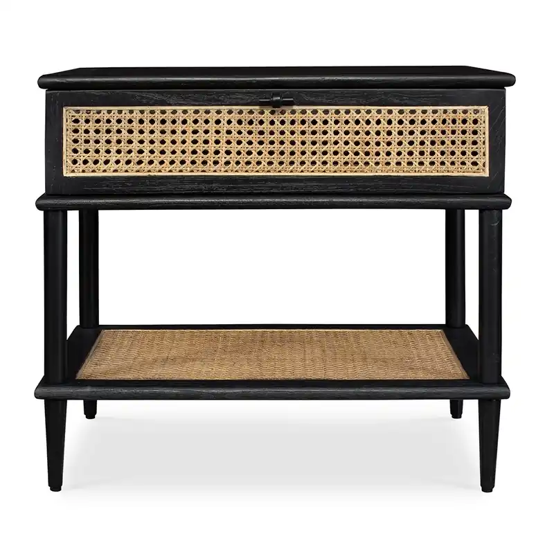 Uttermost Coast Black End Table with Natural Cane