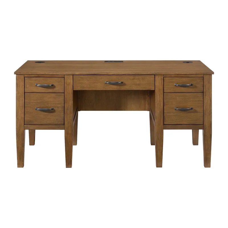 Elements Int'l Portico Brown Oak Pedestal Writing Desk