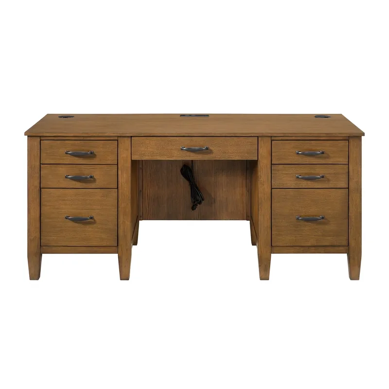 Elements Int'l Portico Brown Oak Executive Computer Desk