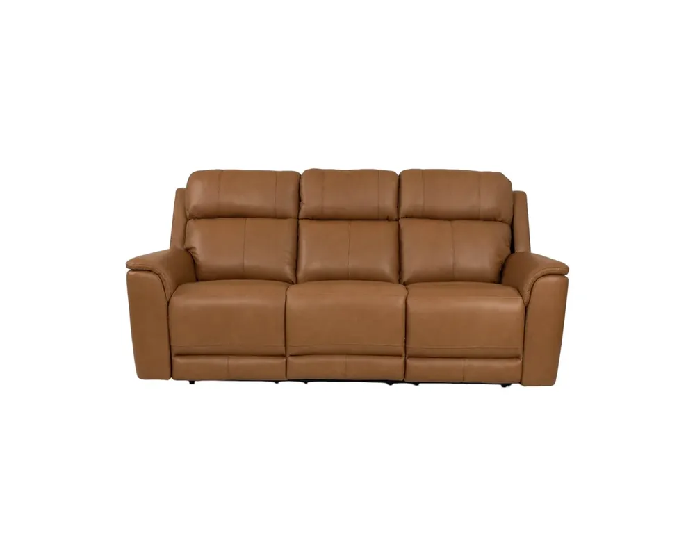 Elements Int'l Mustang Leather Power Reclining Sofa in Butternut Brown