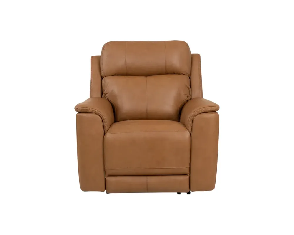Elements Int'l Mustang Leather Power Recliner in Butternut Brown