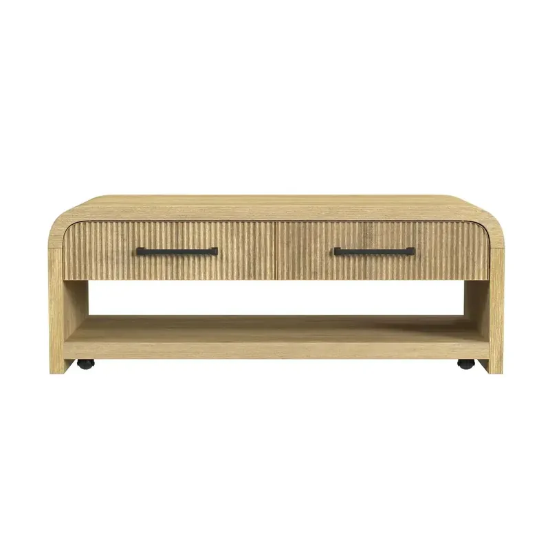 Elements Int'l Ridgemont 2-Drawer Coffee Table with Casters in Natural