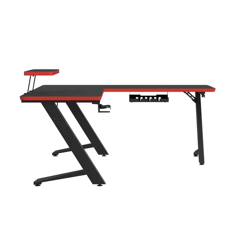 Elements Int'l Waterside Black/Red L-Shaped Gaming Desk
