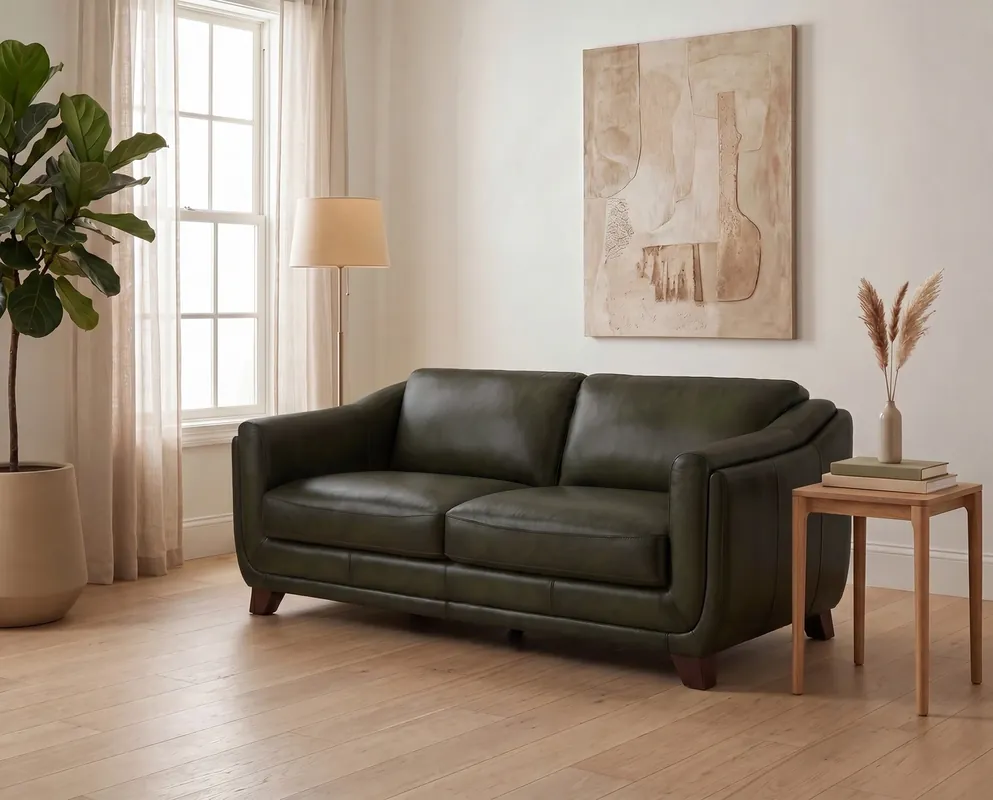 Hydeline Fremont Forest Green Leather Sofa