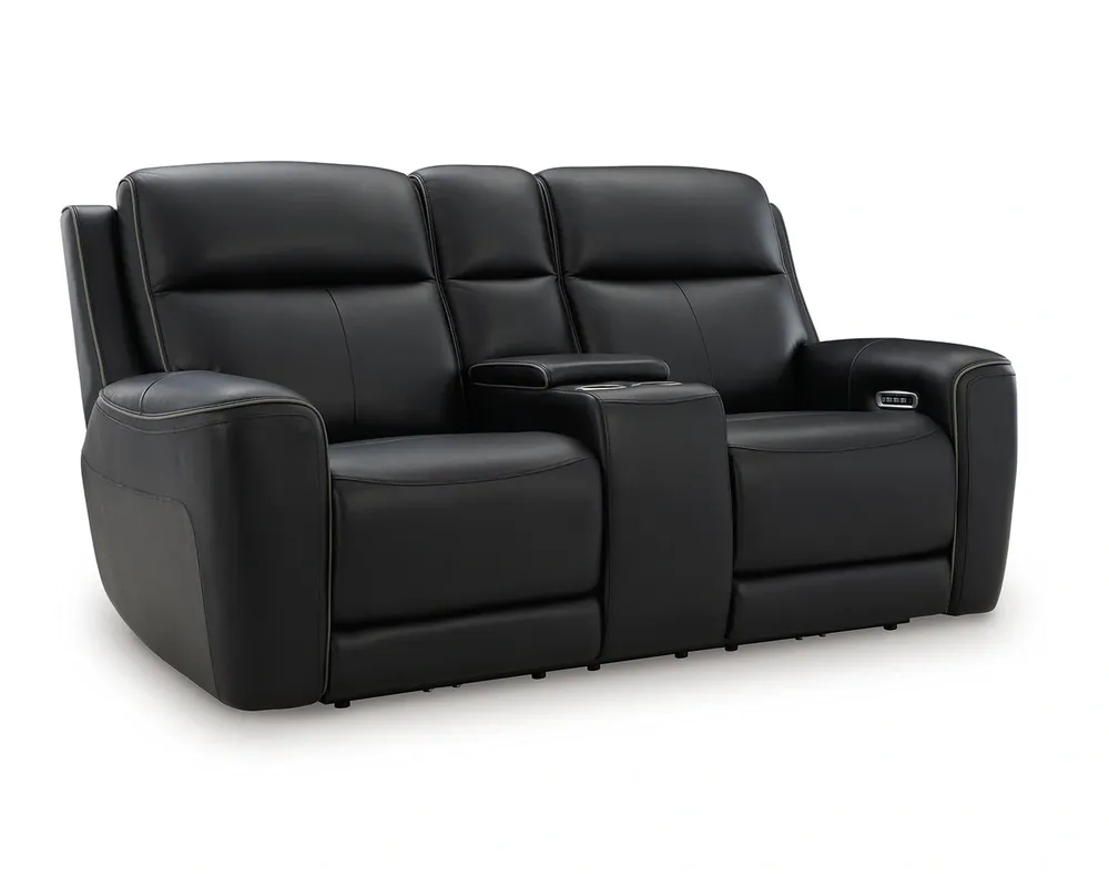 Ashley 5Z-Comfort Onyx Leather Power Reclining Loveseat with Console
