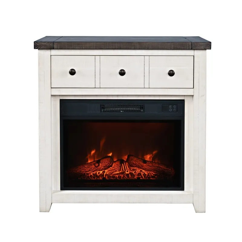 Jofran Madison County 32-Inch Electric Fireplace in White/Brown