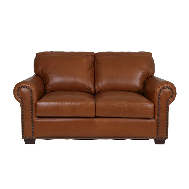 USA Leather 4950 Collection Saddle Glove Brown Leather Loveseat