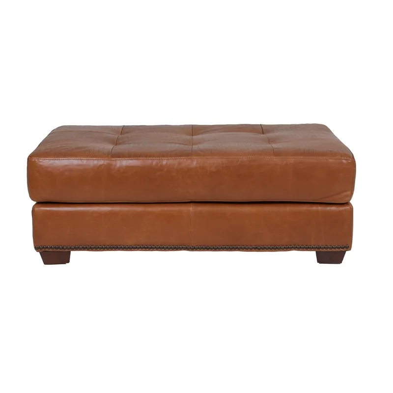 USA Leather 4950 Collection Saddle Brown Leather Cocktail Ottoman