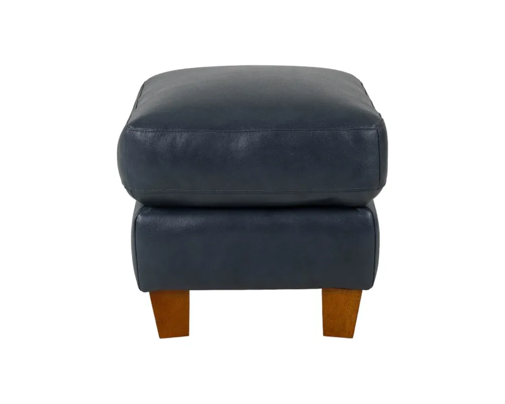 Leather Italia Traverse Leather Ottoman in Ocean Blue
